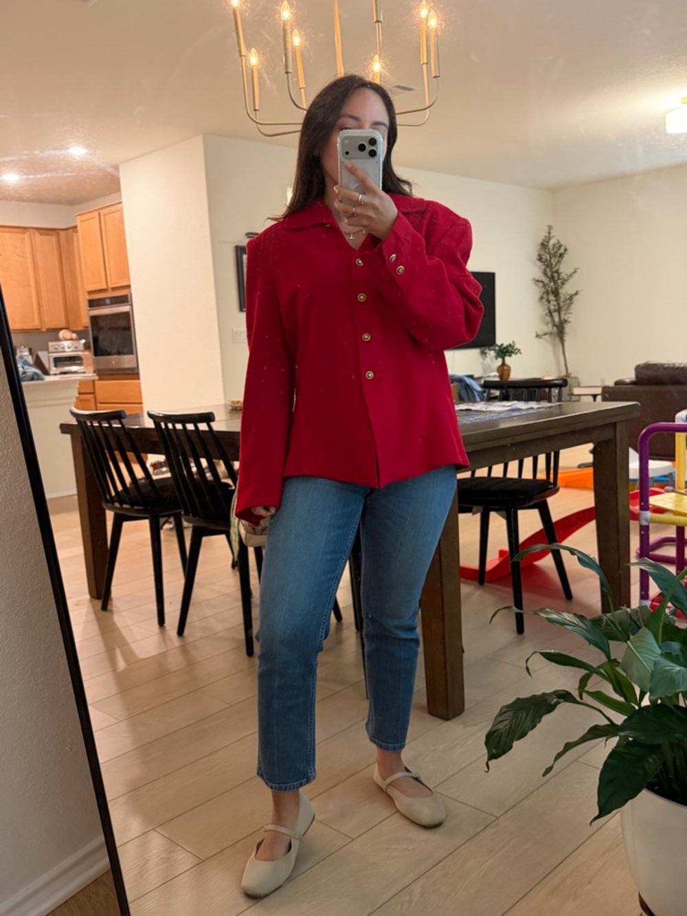 Vintage Kasper Bold Red Button-Front Blazer 100% Wool